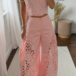 Sienna Embroidered Cut-Out Palazzo Pants Two-Piece Set