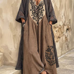 Boho Embroidered Maxi Dress & Cardigan Two-Piece Set