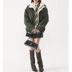 Stand Collar Lamb Wool PU Leather Jacket