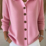 Casual Stylish Knit Solid Color Shirt Neck Button Up Long Sleeve Cardigan
