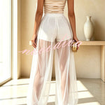 Semi-sheer Mesh Solid Color Mid Rise Patchwork Loose Lantern Pants