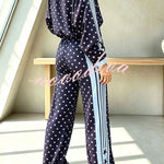 Lucienne Polka Dot Striped Star Print Zipper High Neck Pocket Sporty Jacket