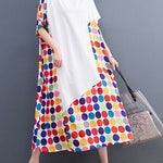 Loose Short Sleeves Multi-Colored Polka-Dot Split-Joint Round-Neck Midi Dresses