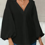 Stylish Polka Dot Print Collared Puff Sleeve Loose Shirt