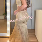 Refresh Style Knit Hollow Out One Shoulder Cutout Waist Tassel Hem Maxi Dress