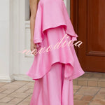 Soft and Smooth Satin Tiered Slip Square Neck A-line Maxi Dress