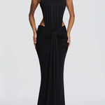 Thekla Stretch Slinky Jersey High Neck Ruched Backless Drape Maxi Dress