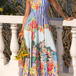 Unique Printed Spaghetti Strap Square Neck Casual Holiday Maxi Dress