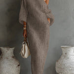 Linen Blend Loose-fitting One-shoulder Lantern Sleeve Casual Pocket Maxi Dress