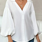 Stylish Polka Dot Print Collared Puff Sleeve Loose Shirt