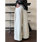 Cuffed Wide-leg Cotton High-rise Straight-leg Trousers