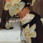 Floral Print Off-shoulder Long-sleeved Loose Top and Elegant Drawstring Maxi Skirt Set