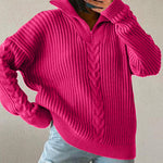 Zipper Lapel Twist Loose Solid Color Knitted Sweater