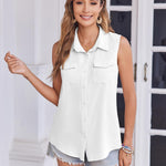 Zeagoo Womens Sleeveless Button Down Shirt with Pockets