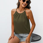 Zeagoo Womens Halter Neck Tank Tops Sleeveless Pleated Tops