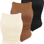 Zeagoo Ribbed Tank Tops 3 Pack Scoop Neck Ruched Shirts