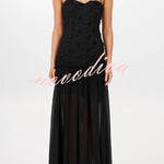 Stylish Three-dimensional Floral Chiffon Patchwork Strapless Elegant Maxi Dress