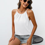 Zeagoo Womens Halter Neck Tank Tops Sleeveless Pleated Tops