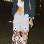 Belma Denim Handmade Embroidered Floral Crochet Detail Tassel Hem Pocket Jeans