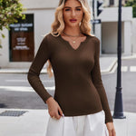 Zeagoo Womens Long Sleeve T Shirts V-Neck Slim Fitted Knit Top