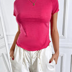 Zeagoo Womens Basic T-Shirts Crewneck Short Sleeve Curved Hem Summer Crop Tops Fitted Tees Y2k Clothing