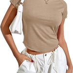Zeagoo Womens Basic T-Shirts Crewneck Short Sleeve Curved Hem Summer Crop Tops Fitted Tees Y2k Clothing