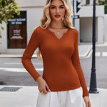 Zeagoo Womens Long Sleeve T Shirts V-Neck Slim Fitted Knit Top