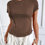 Zeagoo Womens Basic T-Shirts Crewneck Short Sleeve Curved Hem Summer Crop Tops Fitted Tees Y2k Clothing