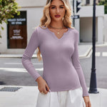 Zeagoo Womens Long Sleeve T Shirts V-Neck Slim Fitted Knit Top