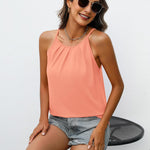Zeagoo Womens Halter Neck Tank Tops Sleeveless Pleated Tops