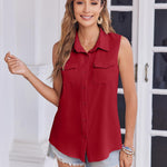 Zeagoo Womens Sleeveless Button Down Shirt with Pockets