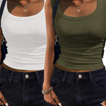 Zeagoo Womens Tank Tops 2 Pack Ribbed Square Neck Shirts