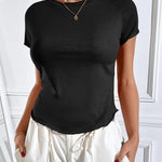 Zeagoo Womens Basic T-Shirts Crewneck Short Sleeve Curved Hem Summer Crop Tops Fitted Tees Y2k Clothing