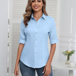 Zeagoo Womens Button Down Shirts 3/4 Sleeve Tops