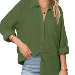 Zeagoo Womens Linen Button Down Shirts Long Sleeve Cotton Tops (US Only)