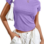 Zeagoo Womens Basic T-Shirts Crewneck Short Sleeve Curved Hem Summer Crop Tops Fitted Tees Y2k Clothing