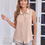Zeagoo Womens Sleeveless Button Down Shirt with Pockets