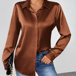 Zeagoo Satin Blouses Casual Long Sleeve Button Down Silk Shirts