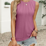 Zeagoo Summer Tank Top for Women Pleated High Neck Tops
