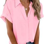 Zeagoo Womens Button Down Shirts Rolled Cuffed Shirt