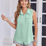 Zeagoo Womens Sleeveless Button Down Shirt with Pockets