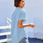 Zeagoo Linen Shirts Cotton Short Sleeve V Neck Collared Blouses