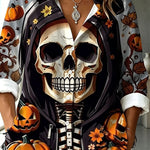 Halloween Shirt with Evil Spirit and Witch Hat Pattern
