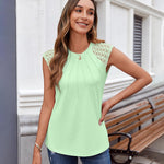 Zeagoo Women's Lace Cap Sleeve Tops Pleated Tank Tops