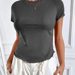 Zeagoo Womens Basic T-Shirts Crewneck Short Sleeve Curved Hem Summer Crop Tops Fitted Tees Y2k Clothing