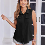 Zeagoo Womens Sleeveless Button Down Shirt with Pockets