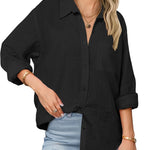 Zeagoo Womens Linen Button Down Shirts Long Sleeve Cotton Tops (US Only)