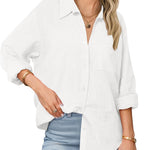 Zeagoo Womens Linen Button Down Shirts Long Sleeve Cotton Tops (US Only)