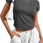 Zeagoo Womens Basic T-Shirts Crewneck Short Sleeve Curved Hem Summer Crop Tops Fitted Tees Y2k Clothing