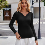 Zeagoo Womens Long Sleeve T Shirts V-Neck Slim Fitted Knit Top